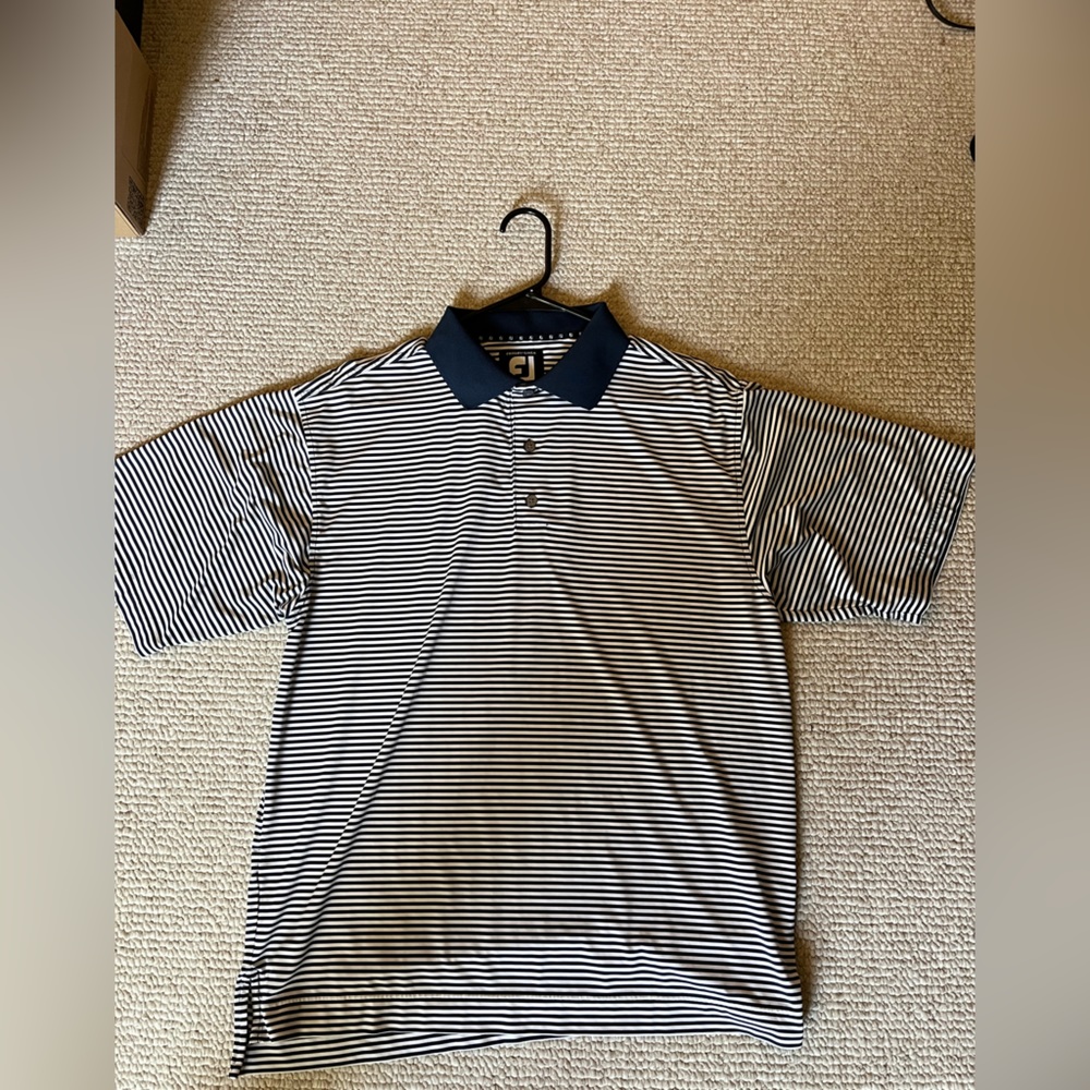 Footjoy Striped golf polo navy blue and white